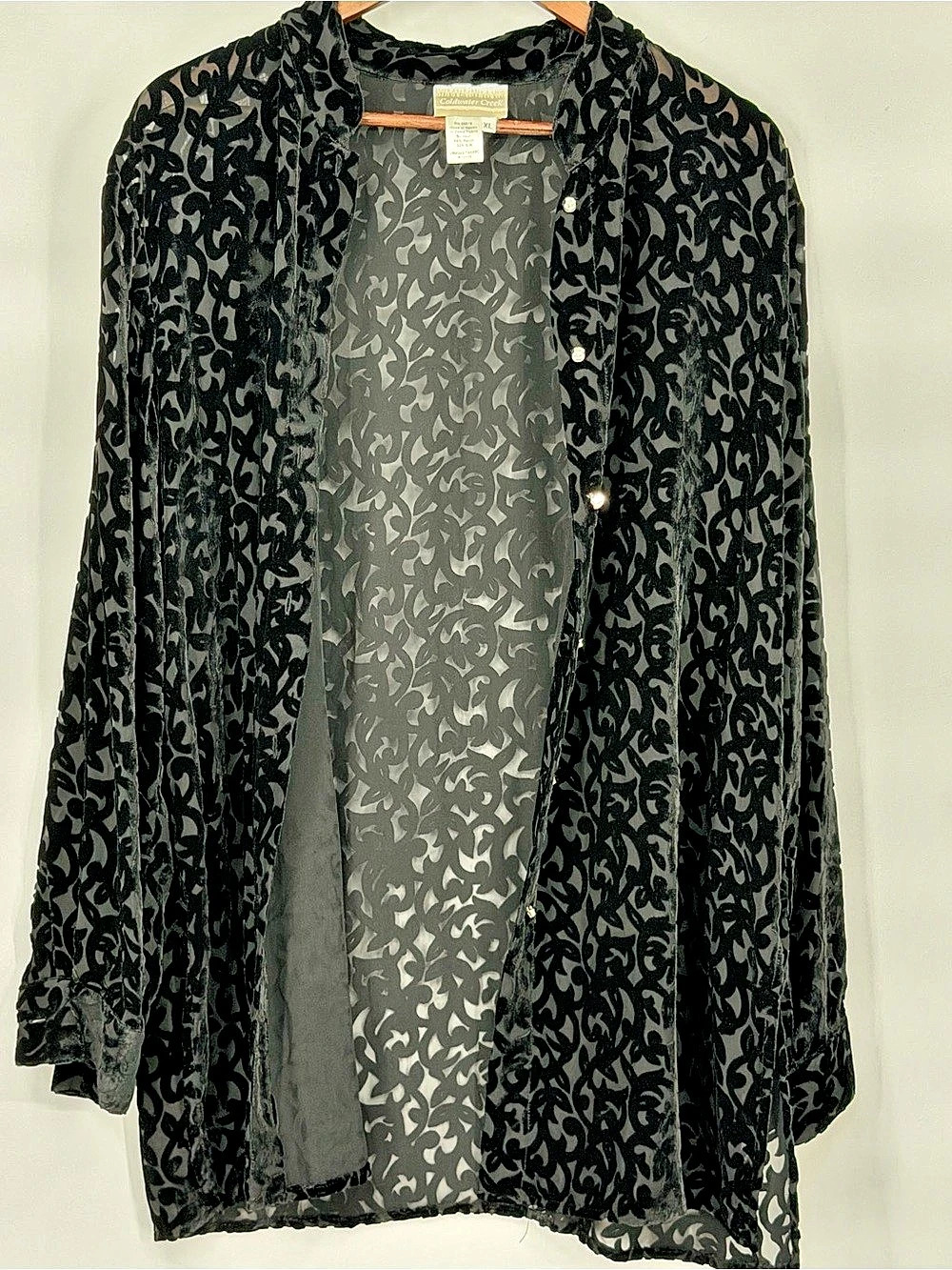 Coldwater Creek Floral Button Down Blouse in Black & Gray Size XL
